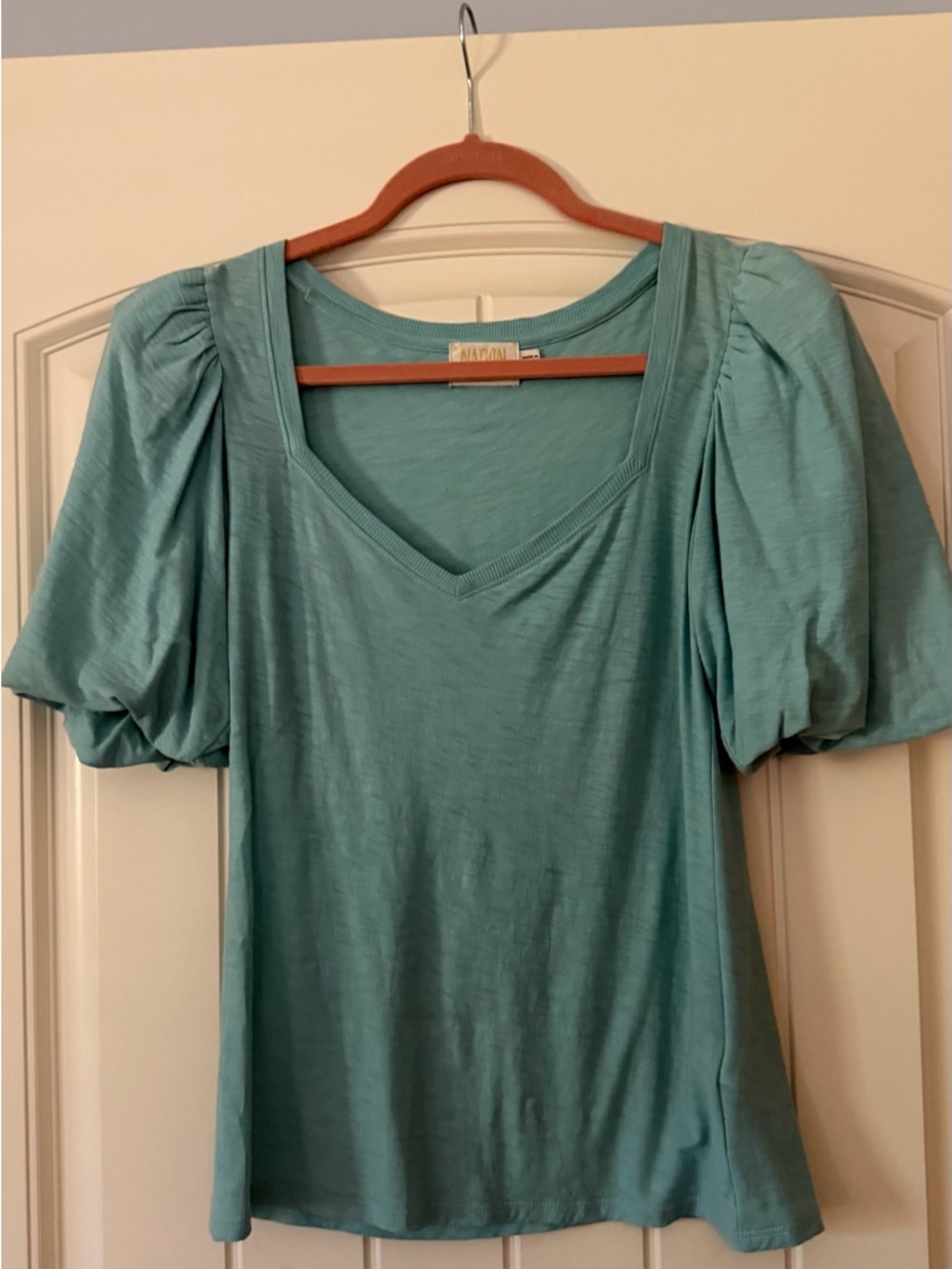 Nation LTD Aqua Puff-Sleeve V-Neck Top